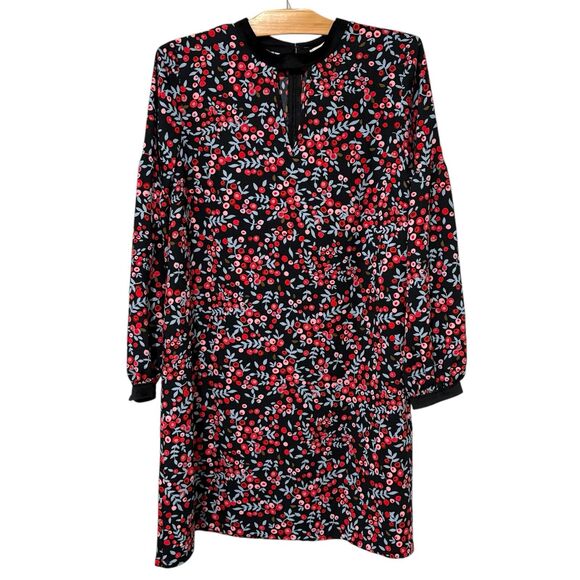 Ann Taylor LOFT | Dress Floral Long Sleeve Knee Length Black- Size Medium - Picture 1 of 9